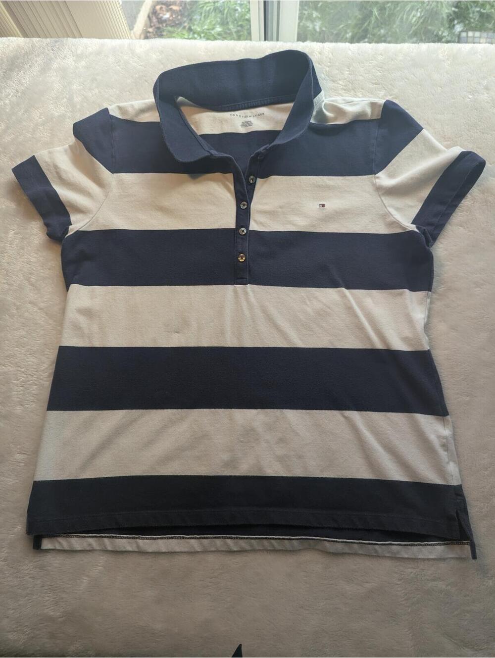 Tommy Hilfiger XL Polo Shirt Navy and Cream Stripes